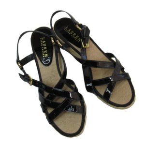 Lauren Ralph Lauren Women Chrissy Espadrille Wedge Leather Sandals Size 9B